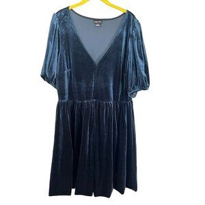 City Chic Dress 16 Blue Velvet Midi Boho Western Retro Whimsygoth Fairy Skater